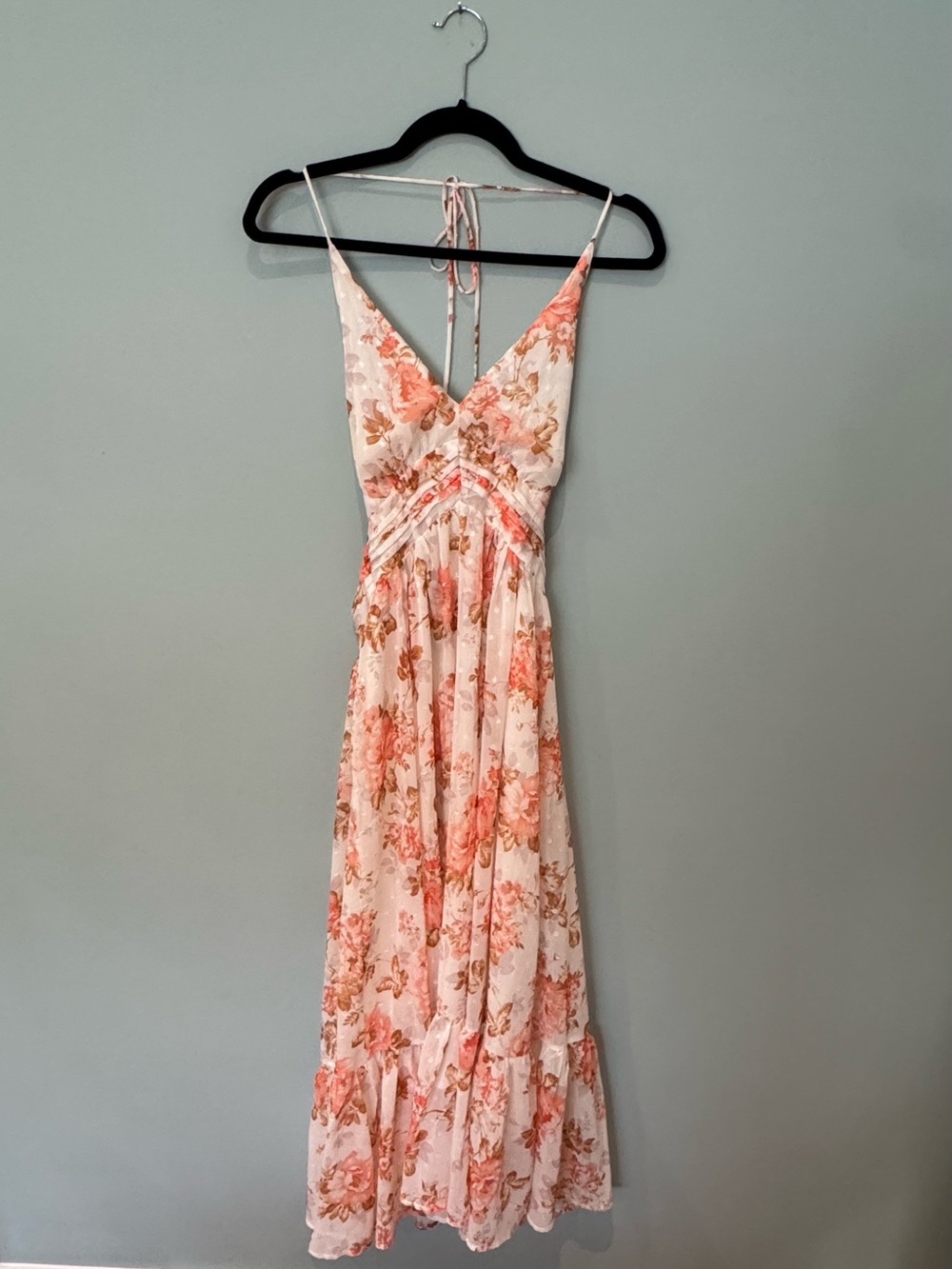 Hello Molly Peach Floral Dress with Tie-Back Details, Size 6